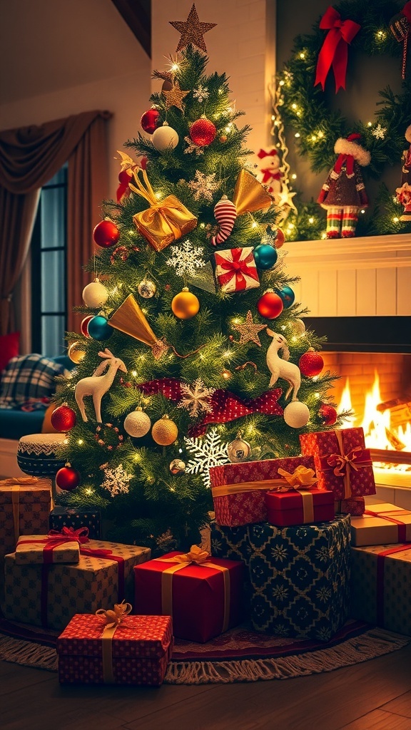 Creative Christmas Wishlist Alternatives A decorated Christmas tree with gifts underneath, creating a festive holiday atmosphere.